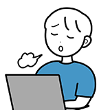 パソコンの前でため息をつく男性のイラスト